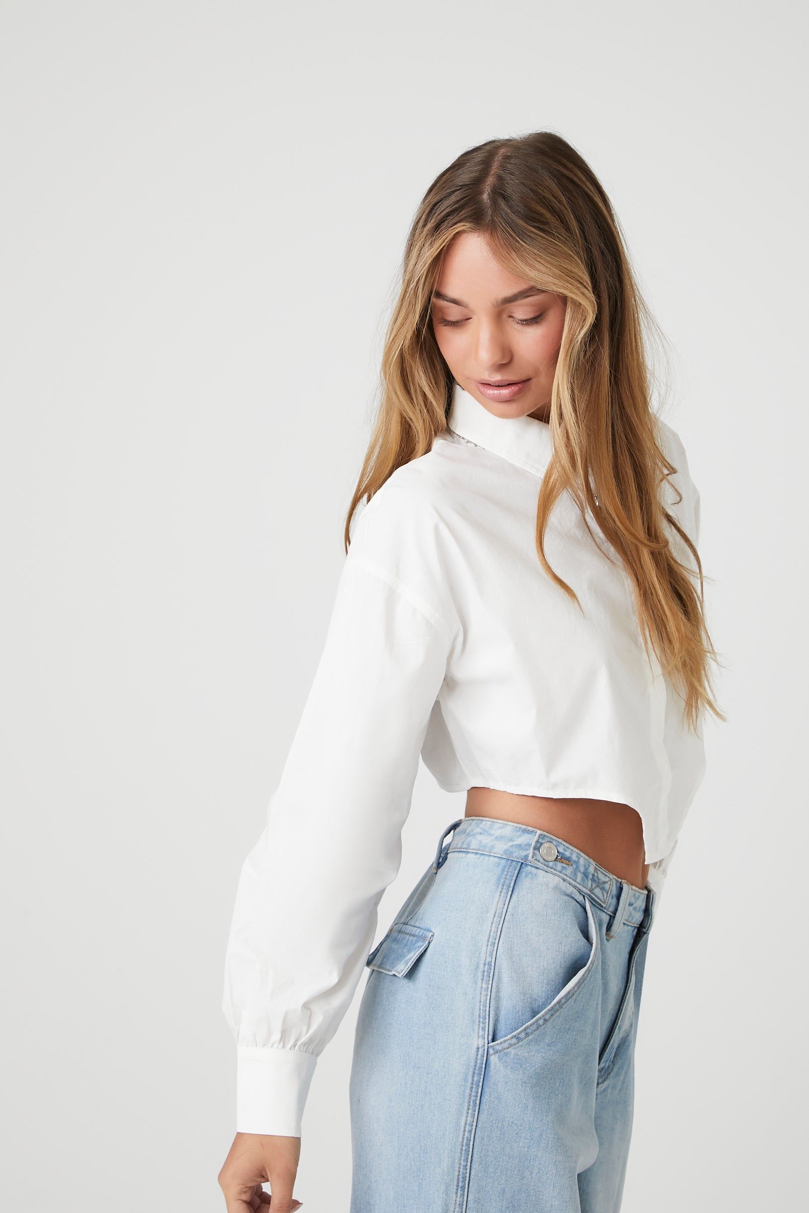 Poplin Curved Hem Button-Up Top sold by Urban Planet product image thumbnail 2