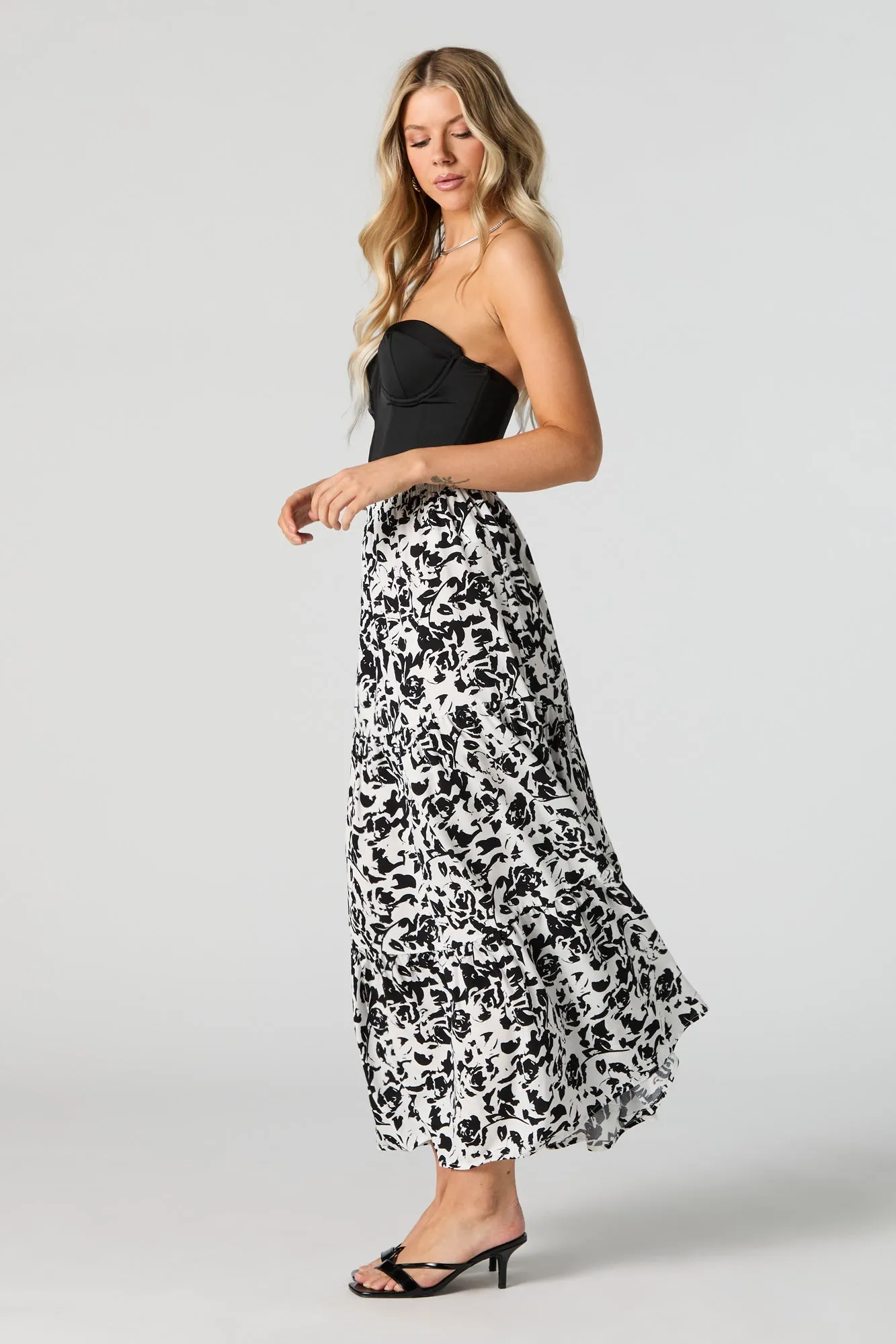 White Floral Tiered Maxi Skirt sold by Urban Planet product image thumbnail 2