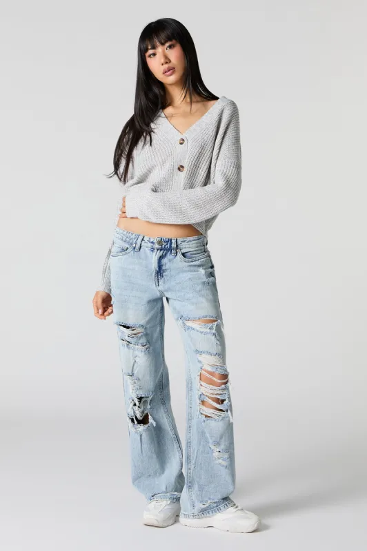 Medium Wash Distressed Low Rise Skater Jean sold by Urban Planet