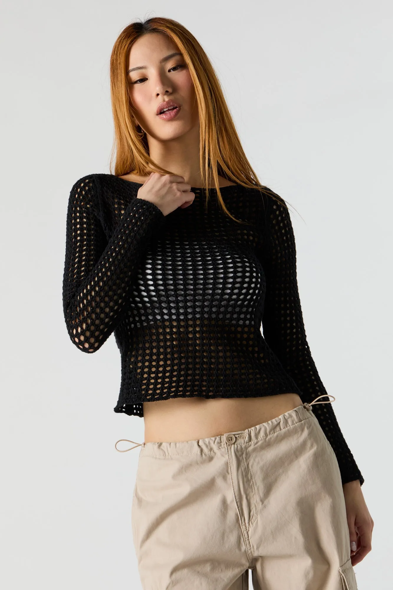 Haut en tricot ajjouré à manches longues sold by Urban Planet product image thumbnail 5