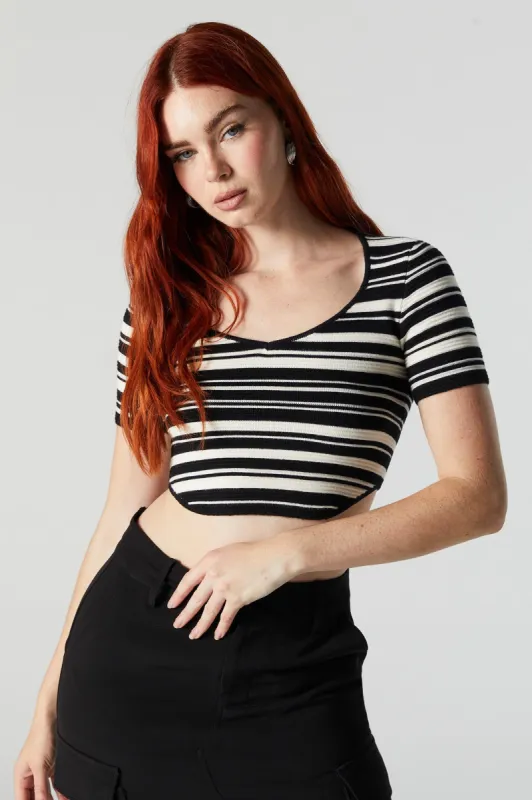 Ribbed Striped Knit Cropped Short Sleeve Top sold by Urban Planet