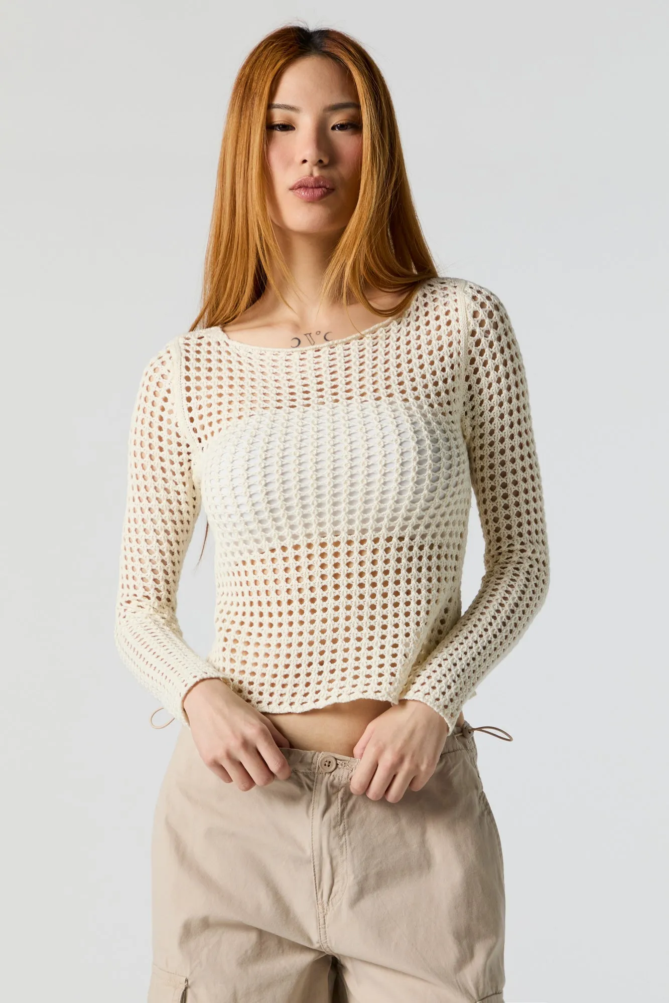 Haut en tricot ajjouré à manches longues sold by Urban Planet product image thumbnail 4