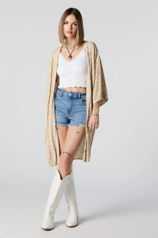 Kimono ouvert fleuri fauve sold by Urban Planet