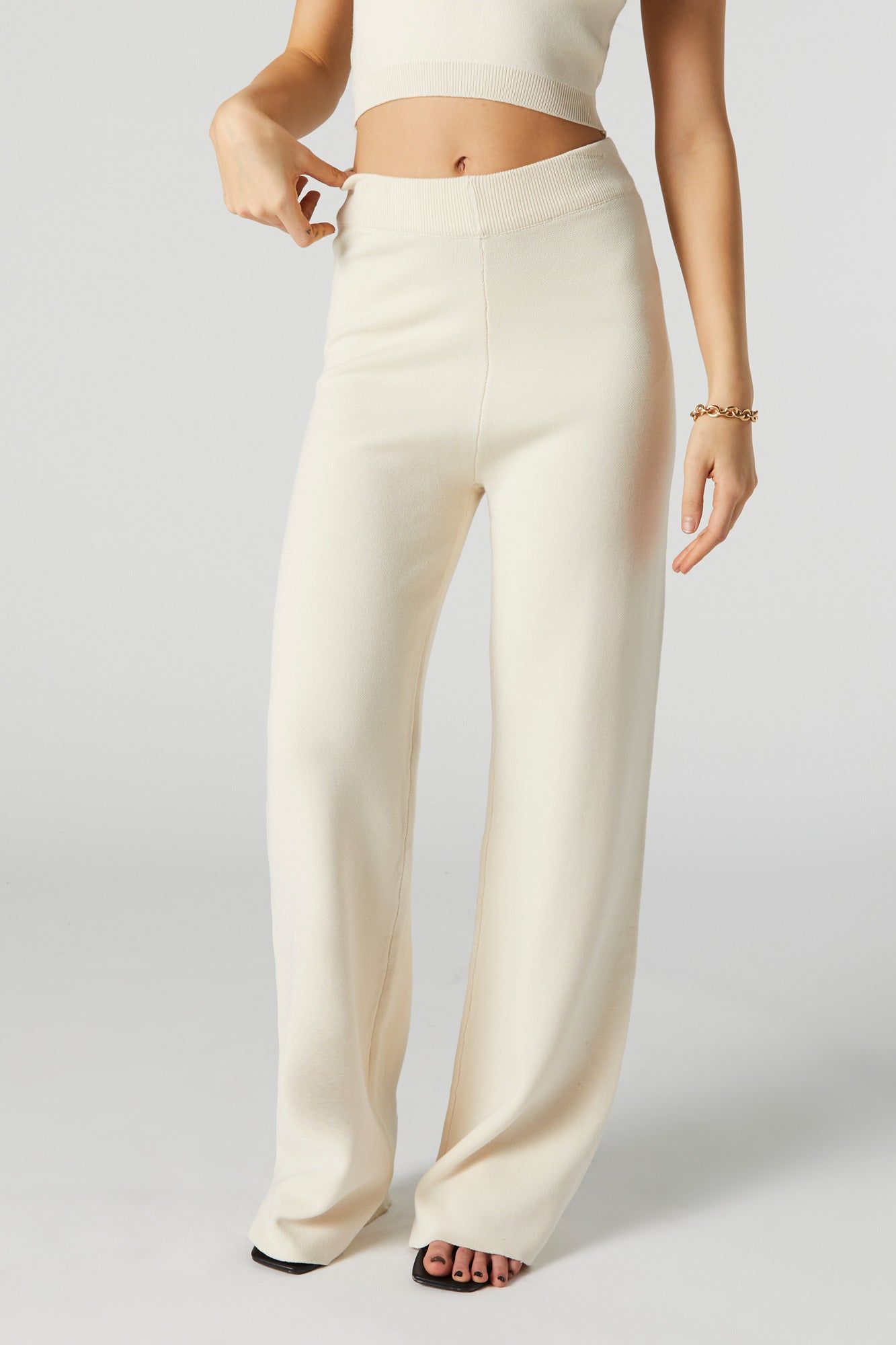 Pantalon à jambe large et taille haute en tricot blanc sold by Urban Planet product image thumbnail 3