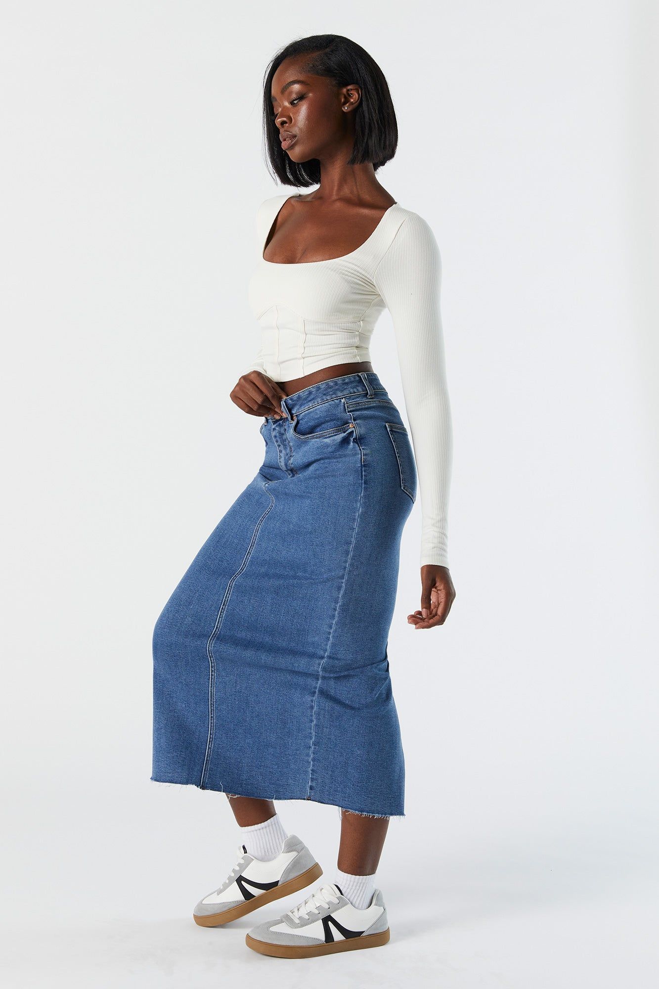 Medium Wash Denim Midi Skirt sold by Urban Planet product image thumbnail 2