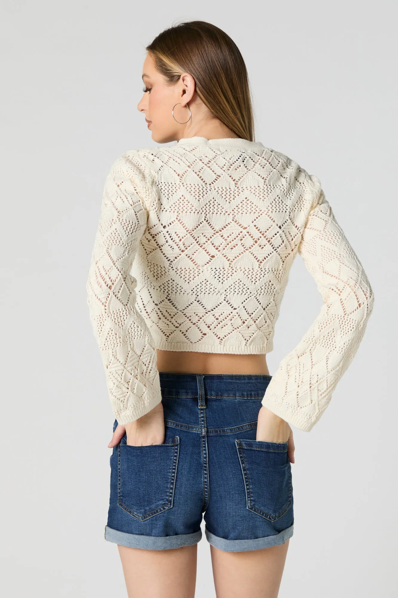 Crochet Front Tie Cropped Long Sleeve Top sold by Urban Planet product image thumbnail 5