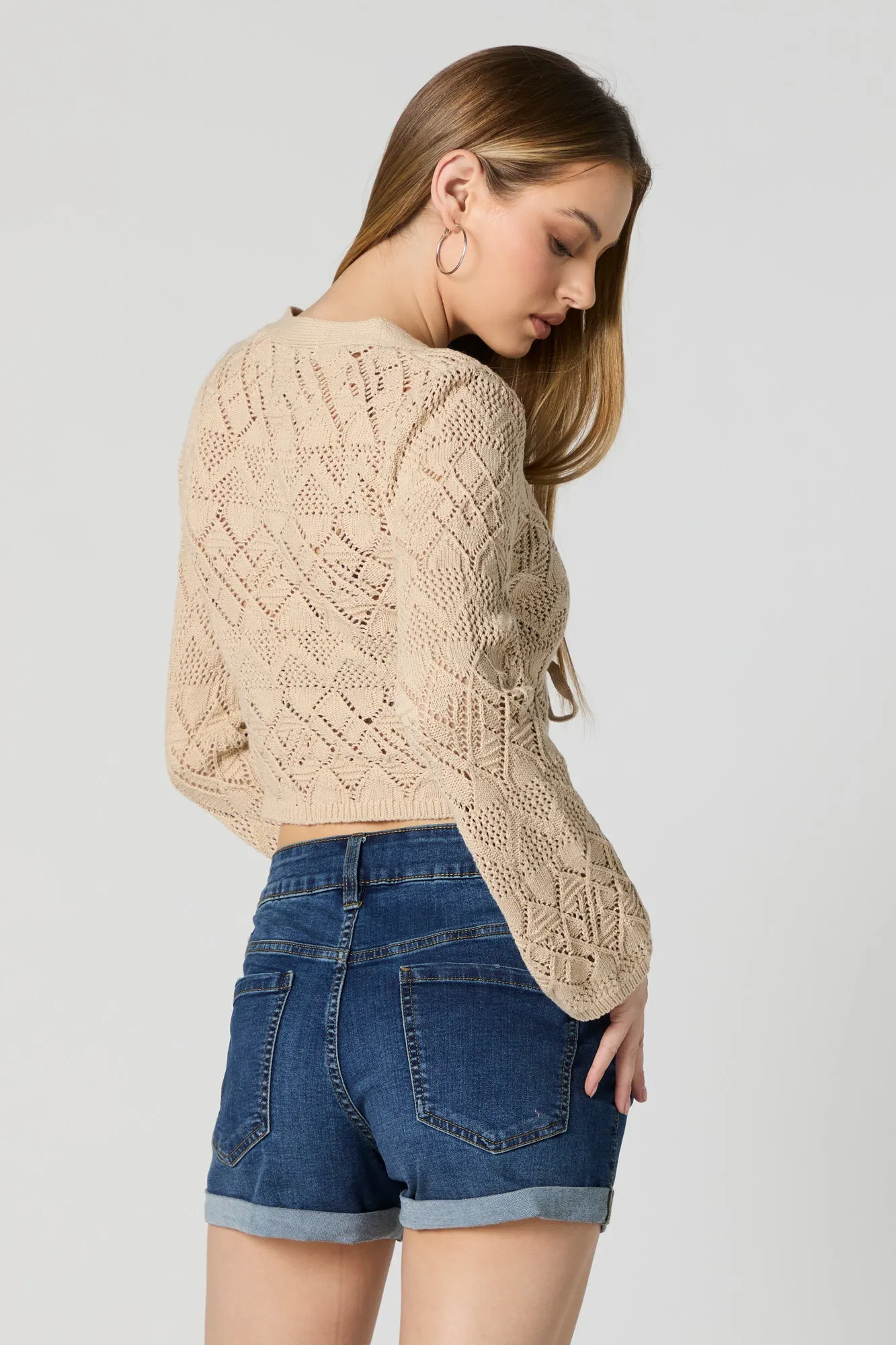 Crochet Front Tie Cropped Long Sleeve Top sold by Urban Planet product image thumbnail 2