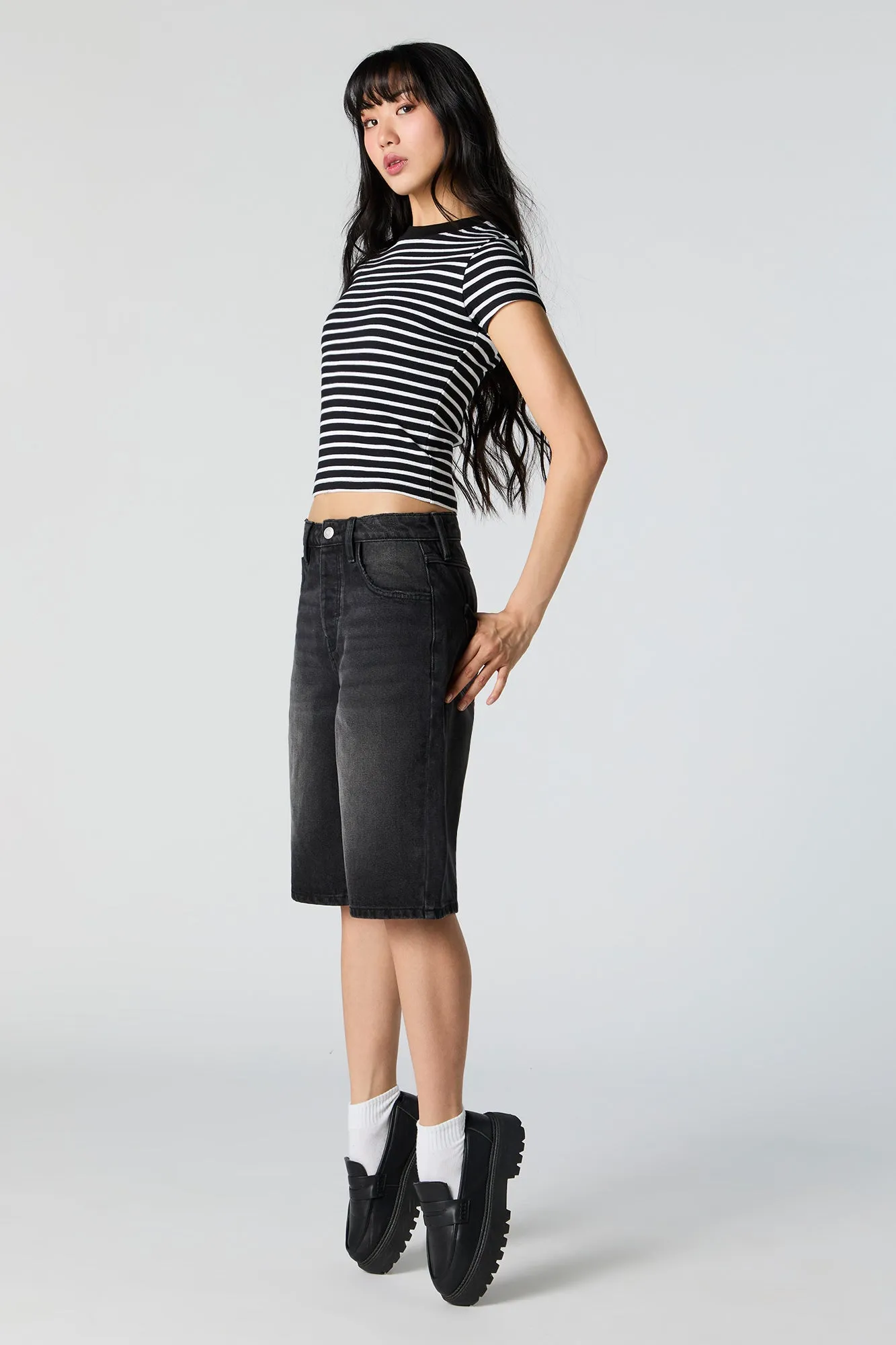 Striped Ribbed High Neck Skimmer T-Shirt sold by Urban Planet product image thumbnail 3