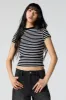 Striped Ribbed High Neck Skimmer T-Shirt sold by Urban Planet