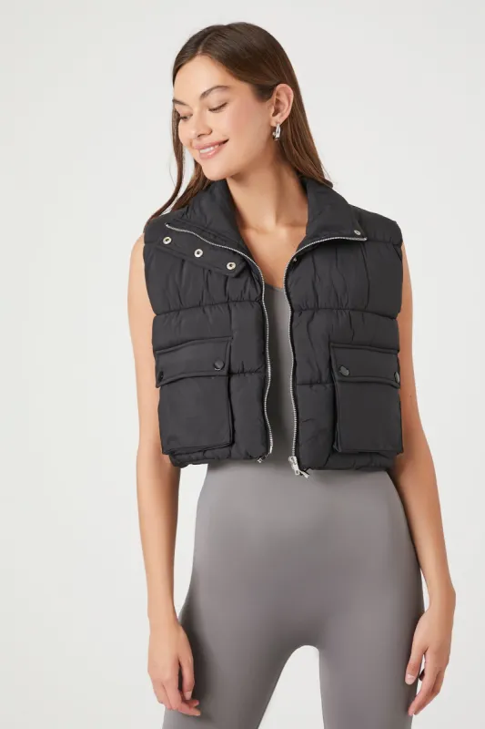 Cropped Zip-Up Puffer Vest sold by Urban Planet