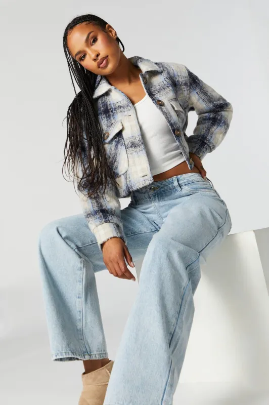 Cropped Plaid Shacket sold by Urban Planet