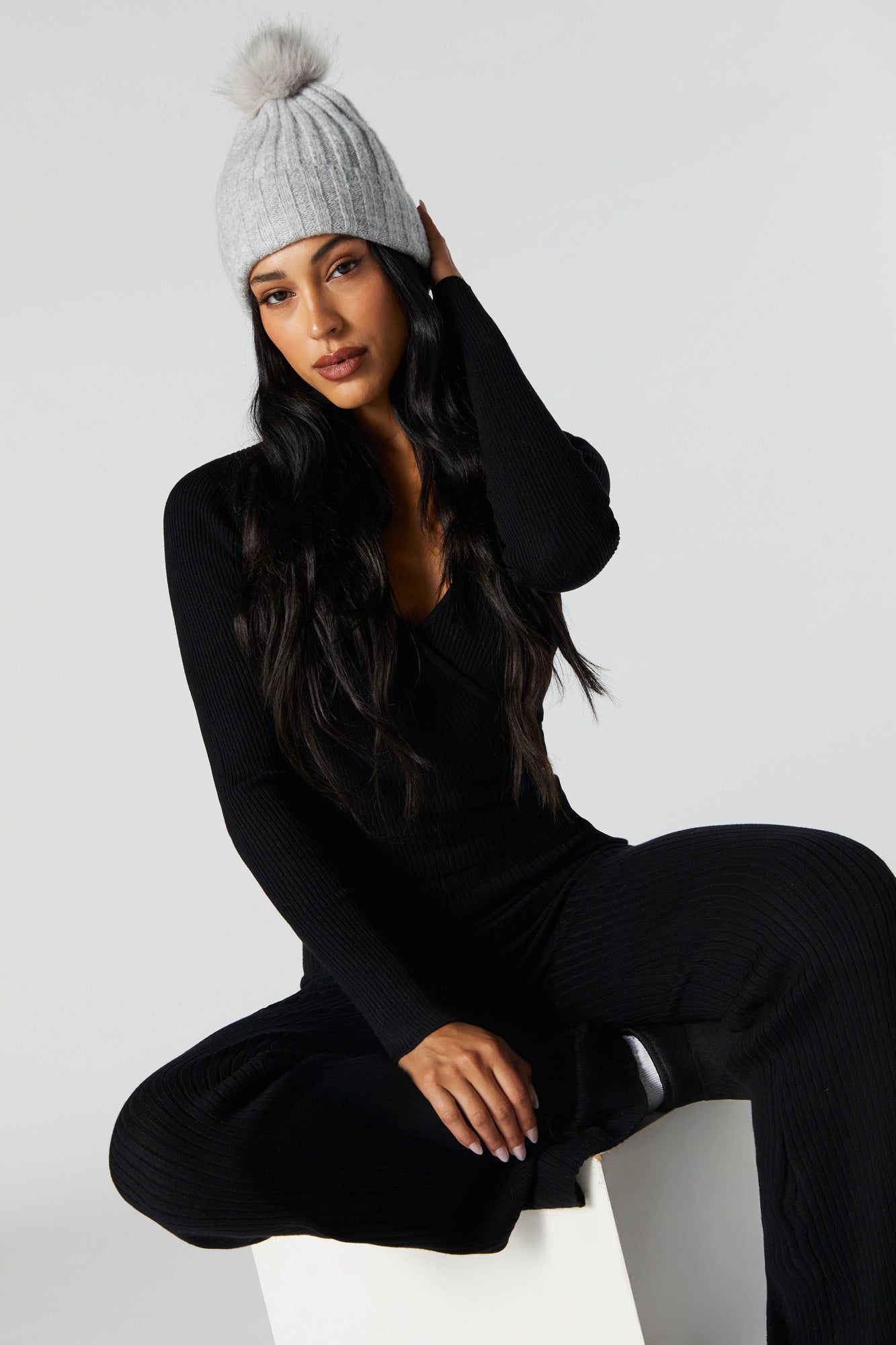 Ribbed Knit Beanie with Pom Pom sold by Urban Planet product image thumbnail 3