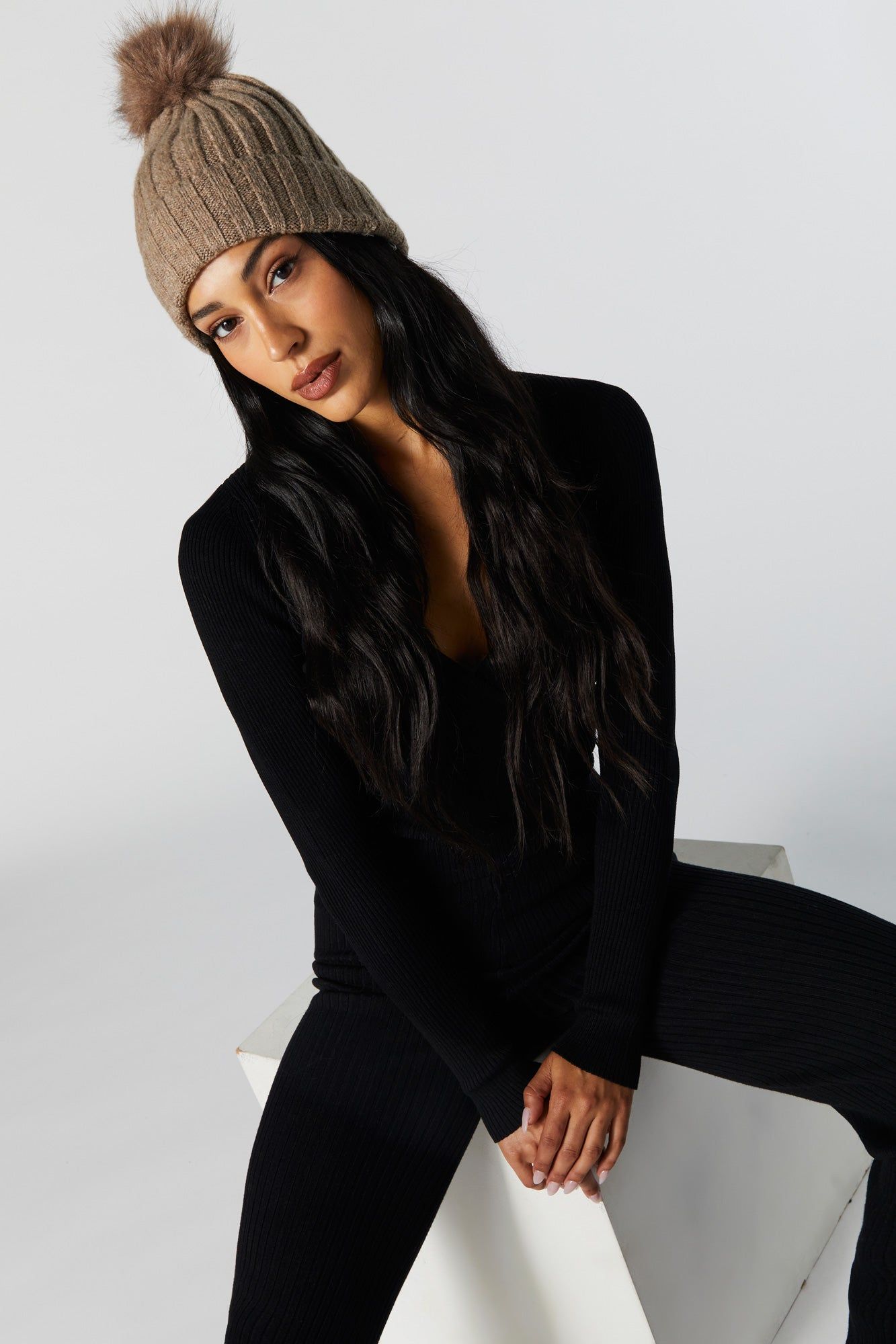 Ribbed Knit Beanie with Pom Pom sold by Urban Planet product image thumbnail 2