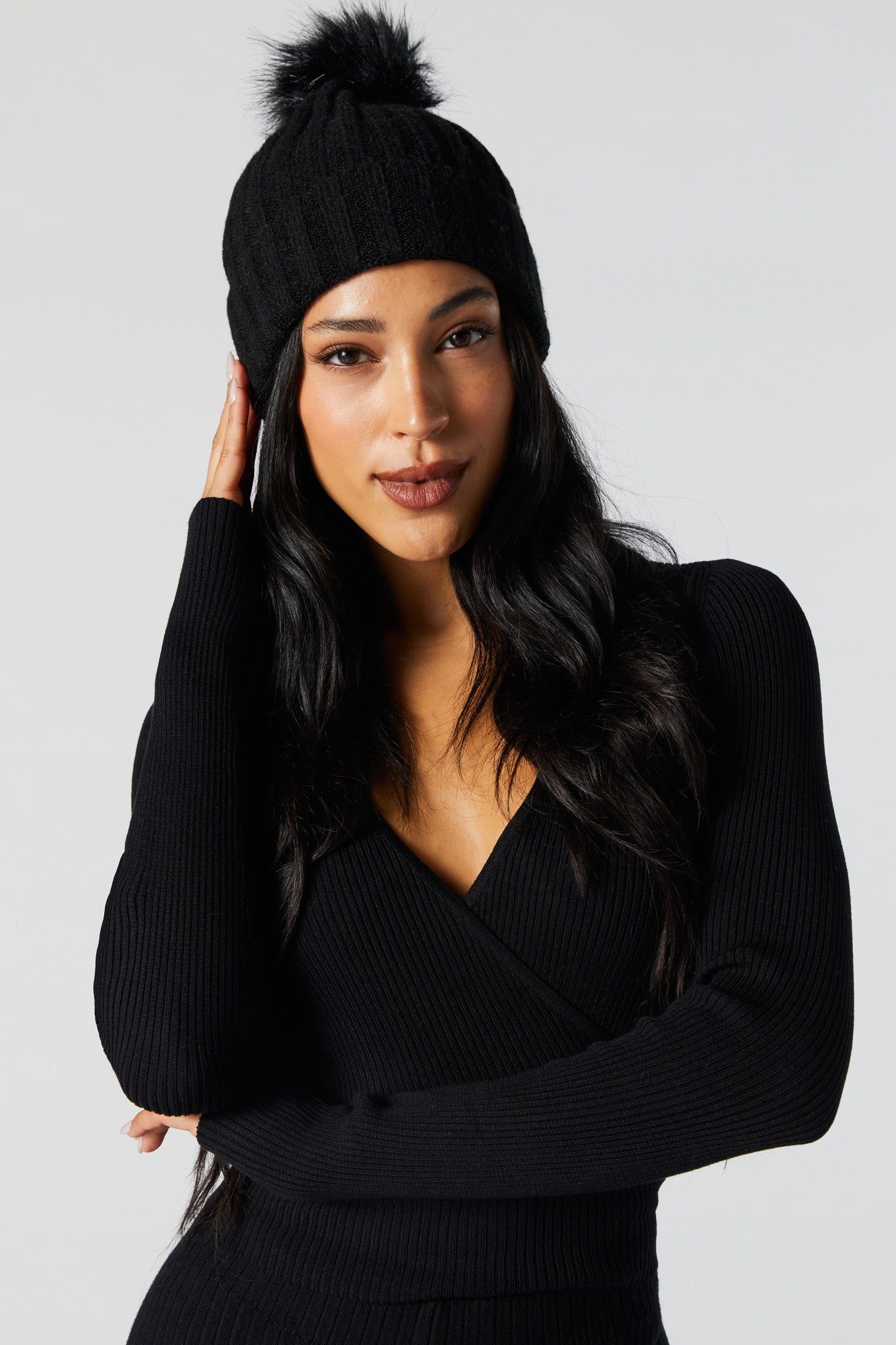Ribbed Knit Beanie with Pom Pom sold by Urban Planet product image thumbnail 5