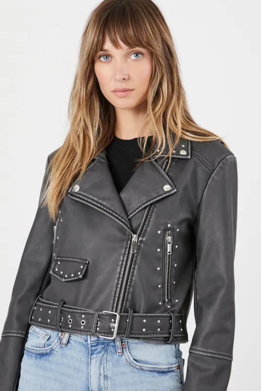 Studded Faux Leather Moto Jacket sold by Urban Planet