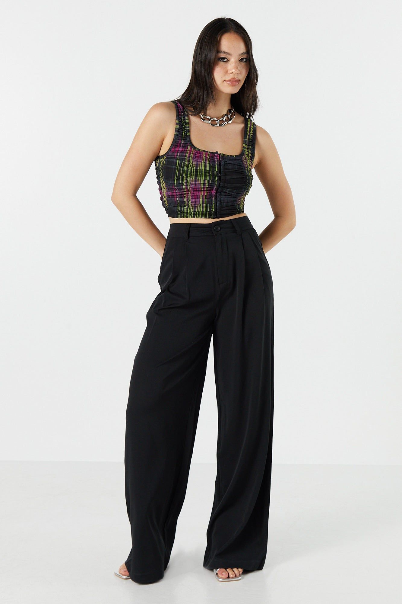 Black Print Square Neck Hook and Eye Ruched Top sold by Urban Planet product image thumbnail 3
