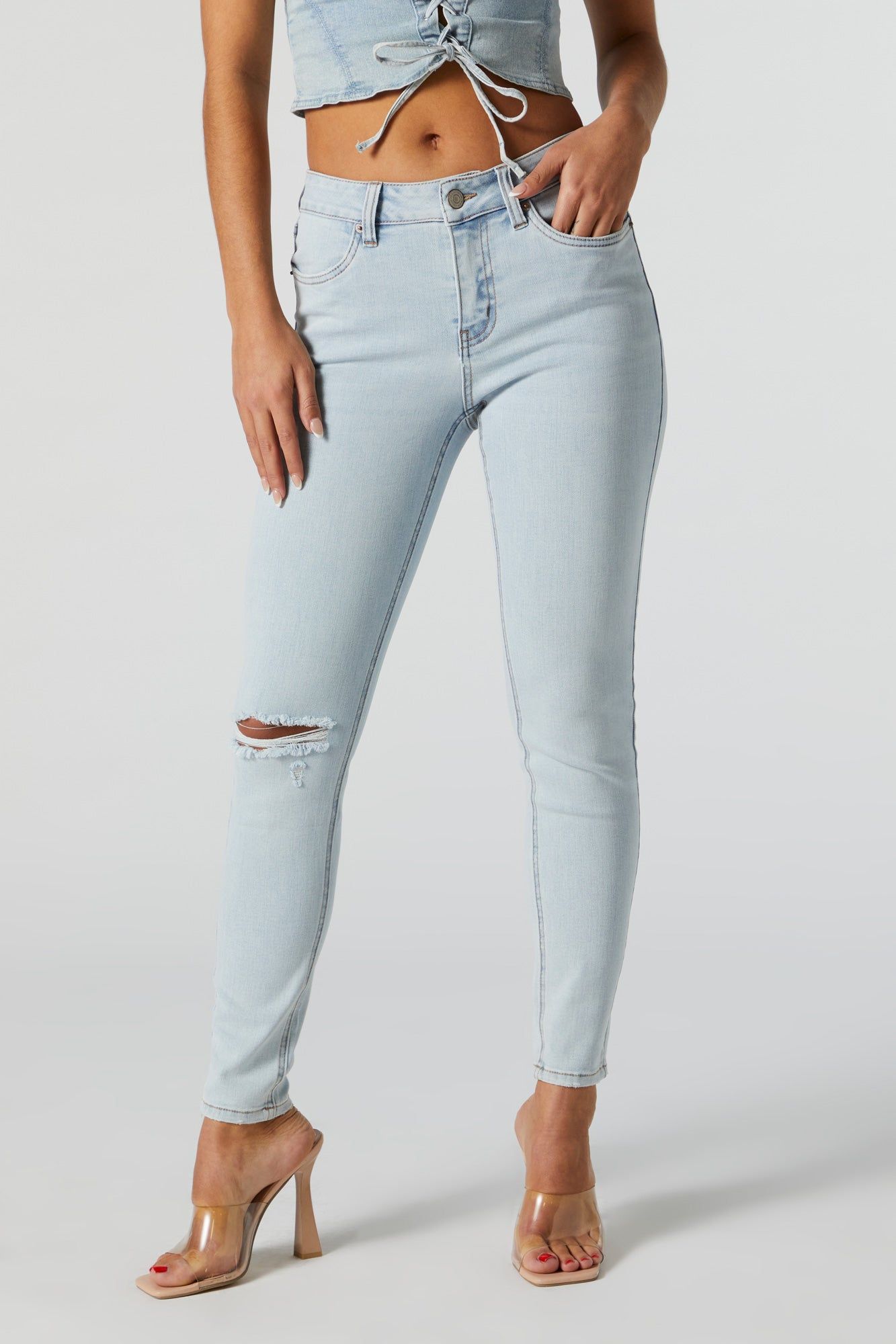 Miami Light Wash Distressed Low Rise Skinny Jean sold by Urban Planet product image thumbnail 3