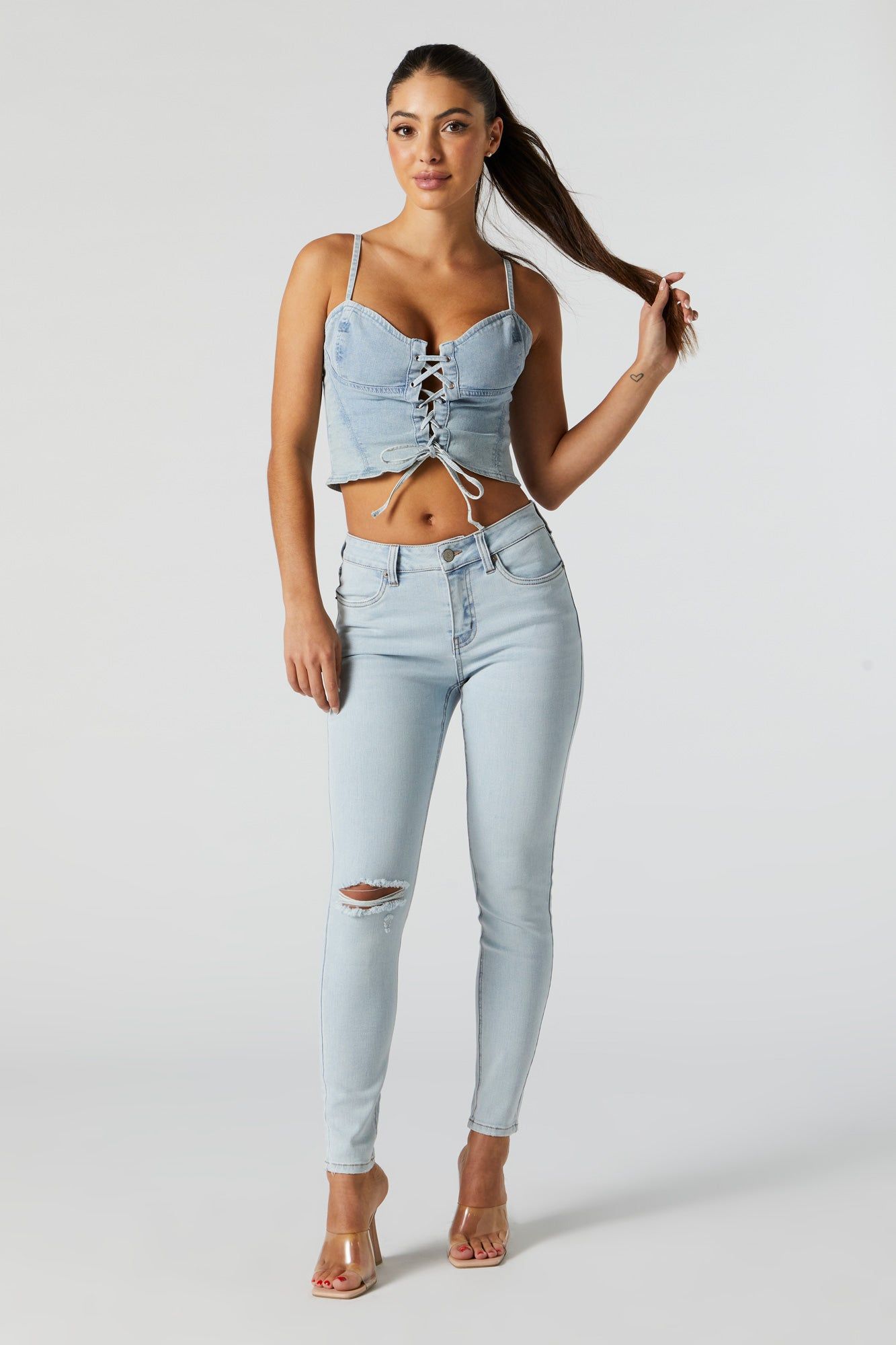 Miami Light Wash Distressed Low Rise Skinny Jean sold by Urban Planet product image thumbnail 5