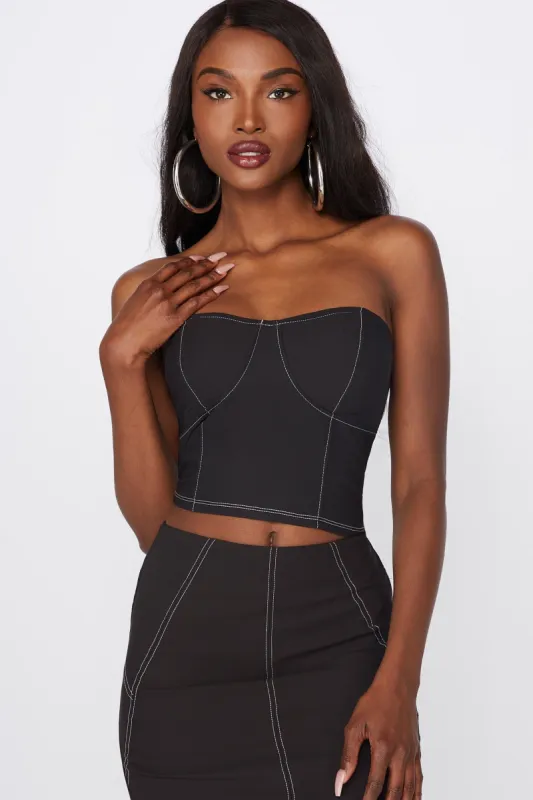 Strapless Contrast Stitch Cropped Bustier sold by Urban Planet