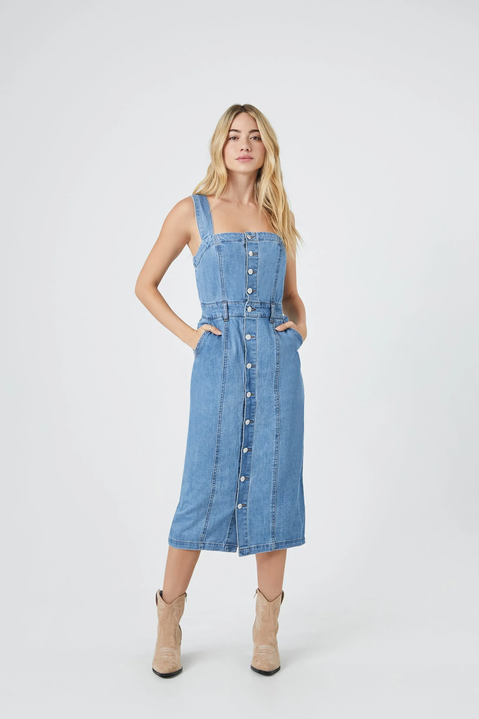 Denim Button Front Midi Dress sold by Urban Planet product image thumbnail 3