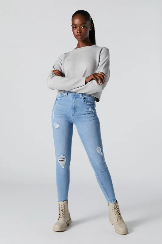 Dark Wash Distressed Stretch Denim Jean sold by Urban Planet