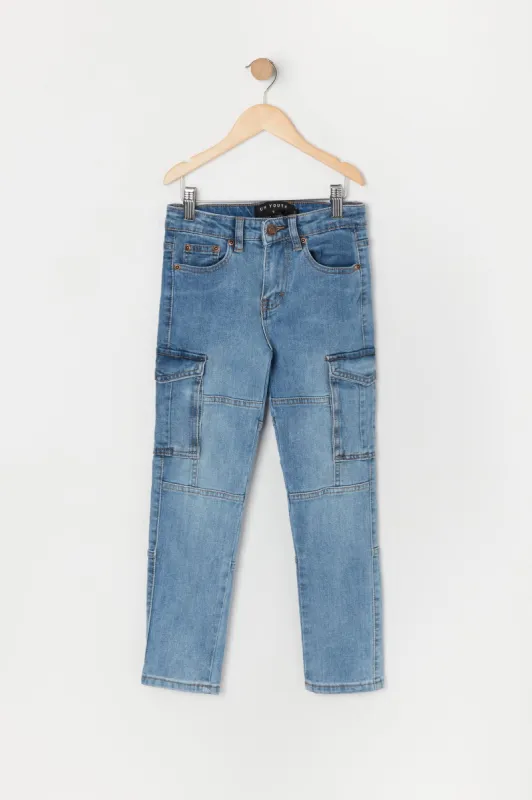 Boys Medium Wash Denim Cargo Skinny Jean sold by Urban Planet