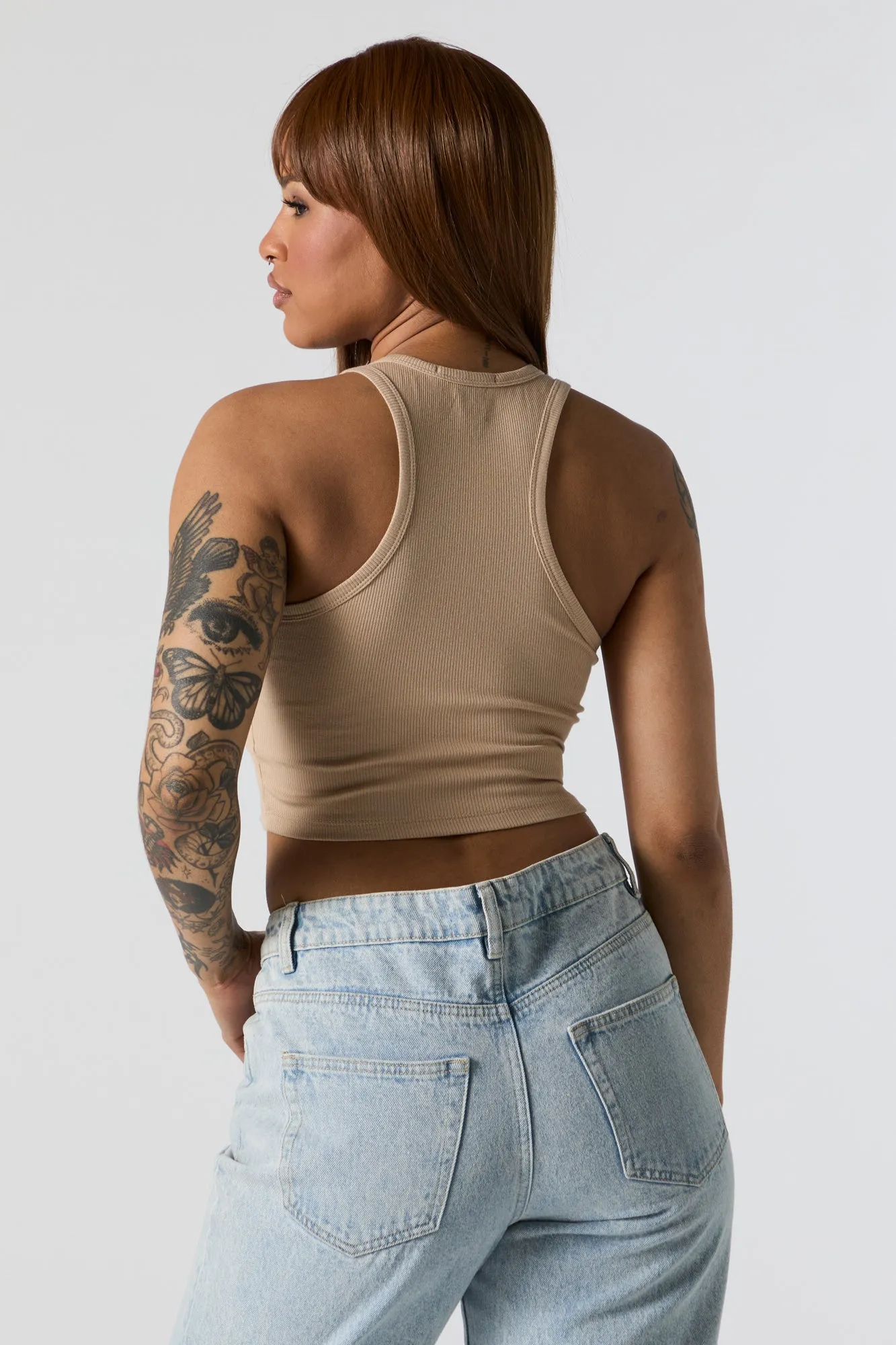 Ribbed High Neck Cropped Tank sold by Urban Planet product image thumbnail 5