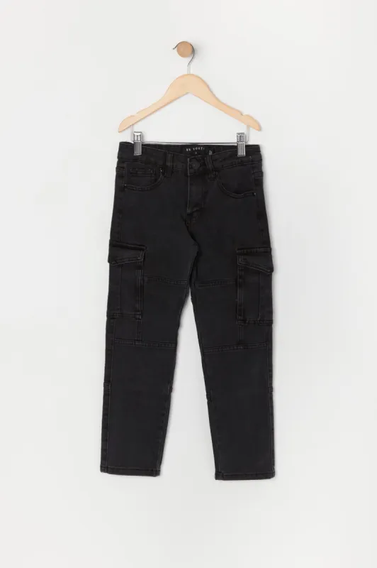 Boys Black Wash Denim Cargo Skinny Jean sold by Urban Planet
