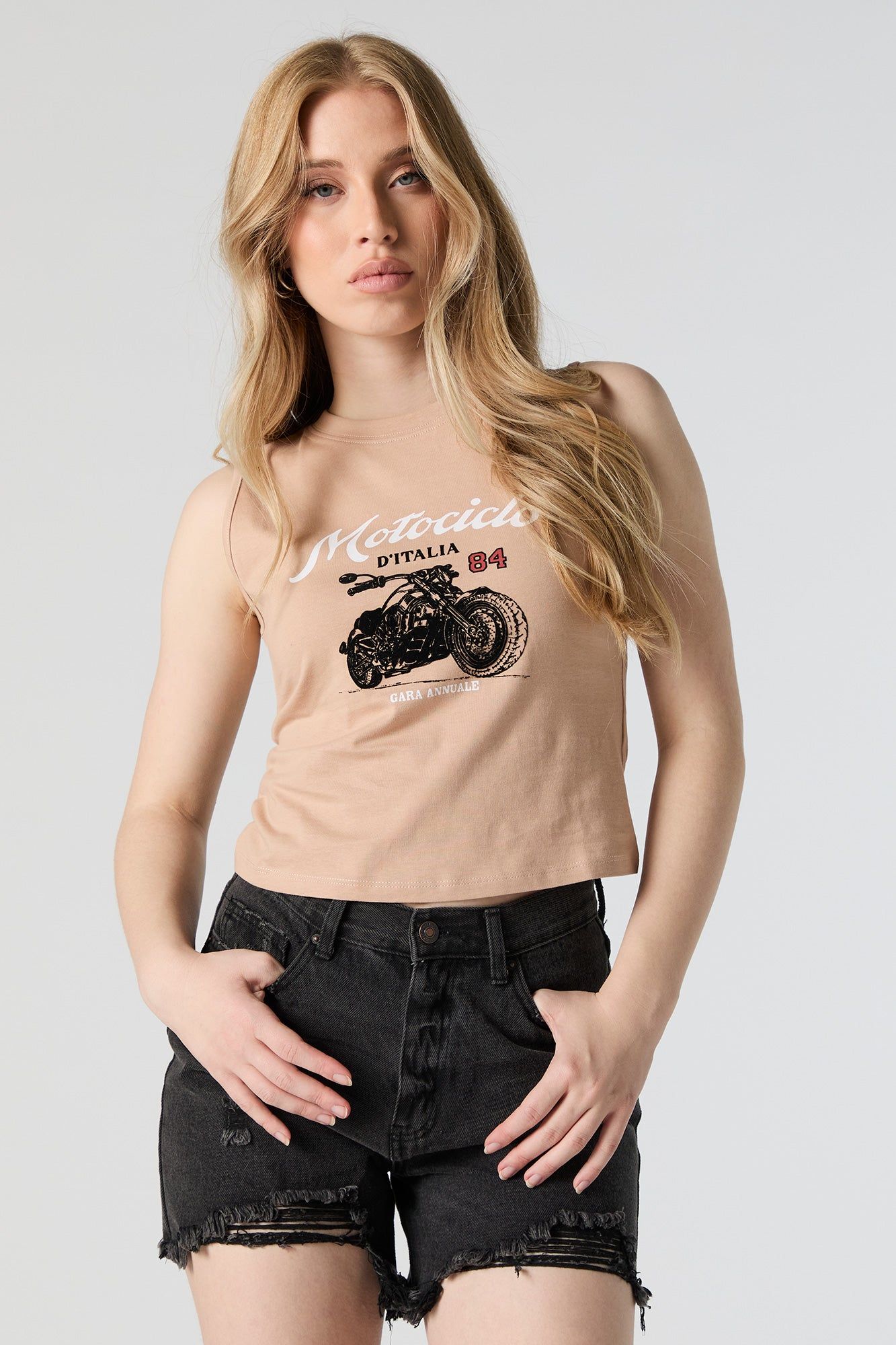 Motorcycle Graphic Cropped Tank sold by Urban Planet