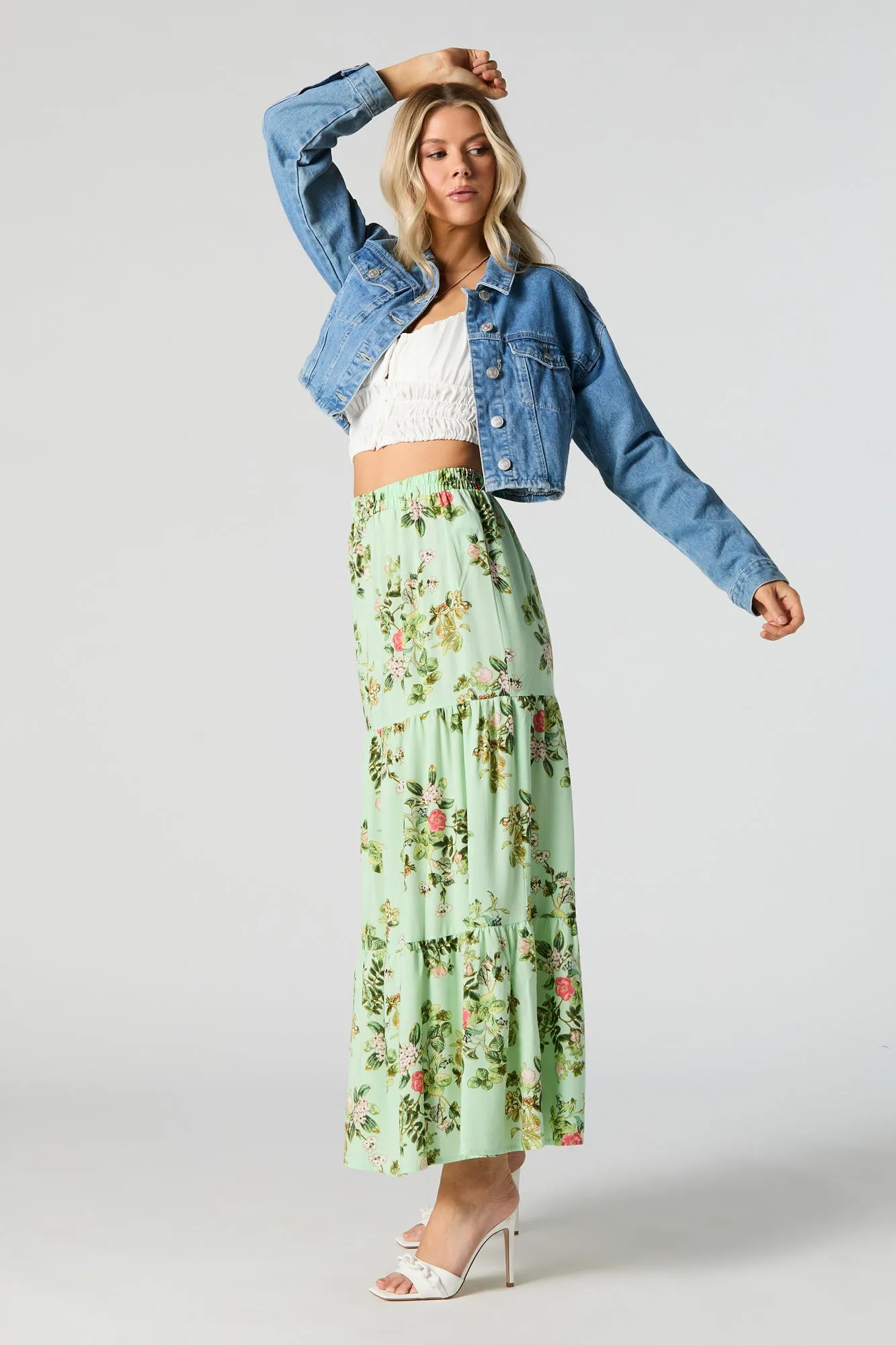 Jupe maxi volantée fleurie verte sold by Urban Planet product image thumbnail 2