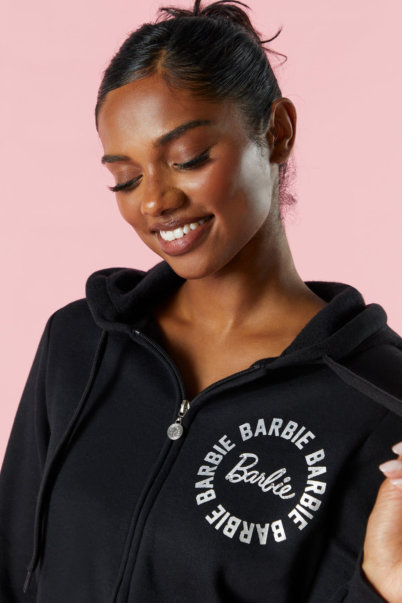 Barbie™ Black Fleece Zip-Up Hoodie sold by Urban Planet product image thumbnail 4
