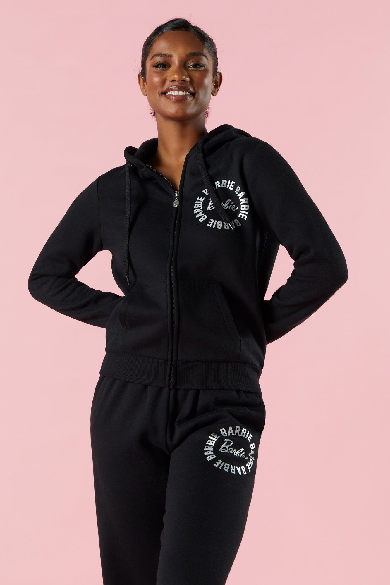 Barbie™ Black Fleece Zip-Up Hoodie sold by Urban Planet
