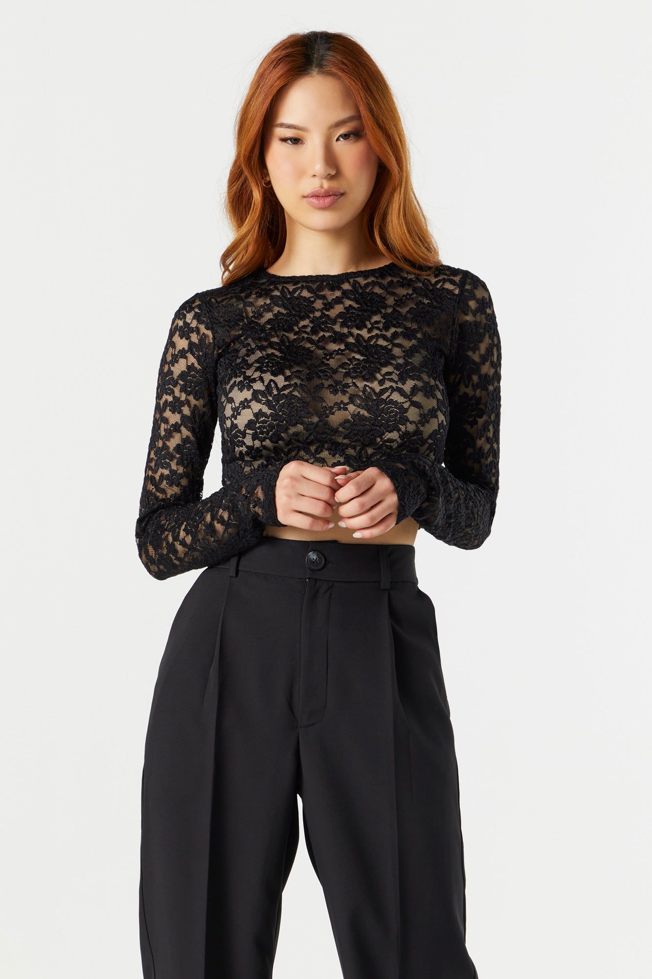 Floral Lace Long Sleeve Crop Top sold by Urban Planet product image thumbnail 4
