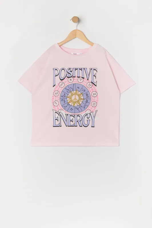 T-shirt surdimensionné délavé à imprimé Positive Energy pour fille sold by Urban Planet