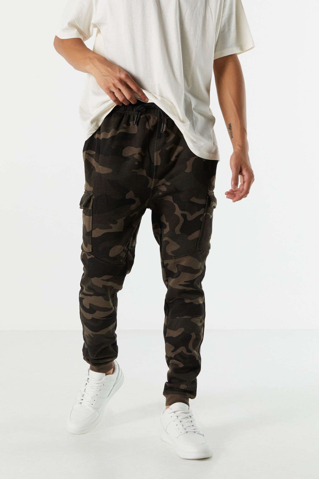 Camo Fleece Cargo Jogger sold by Urban Planet