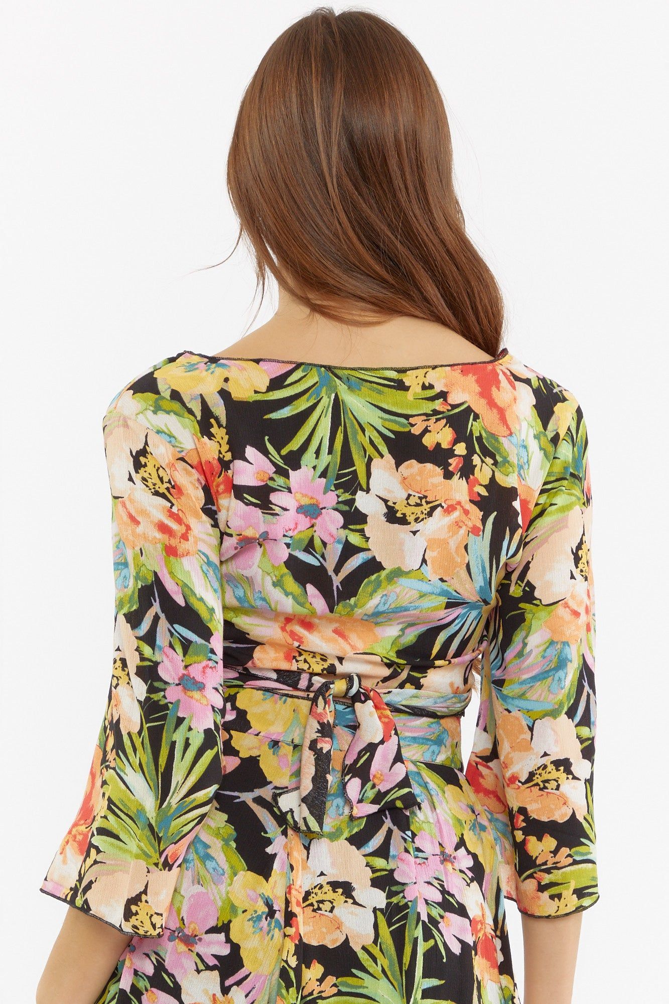 Floral Print Tie-Up Flowy Long Sleeve Crop Top sold by Urban Planet product image thumbnail 2