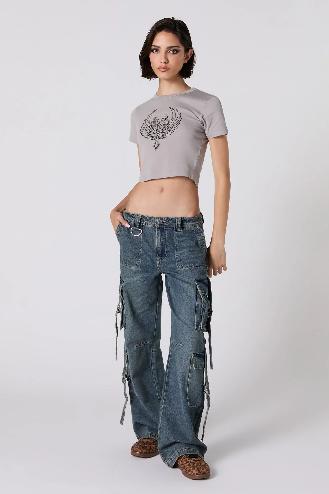 T-shirt ultracourt côtelé à imprimé Cross sold by Urban Planet product image thumbnail 3