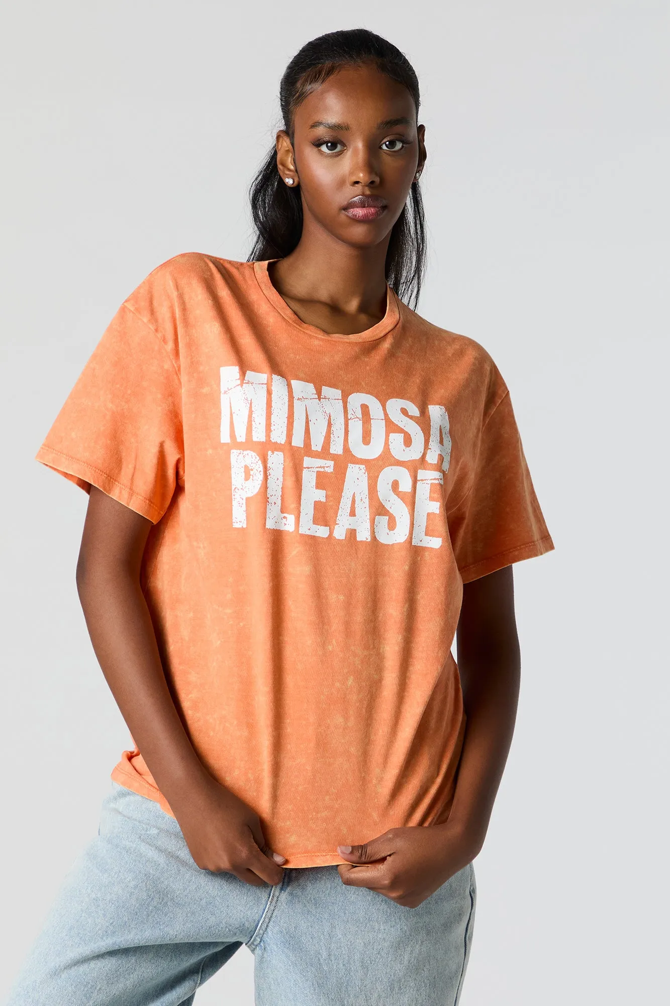 Mimosa Please Graphic Washed Boyfriend T-Shirt sold by Urban Planet