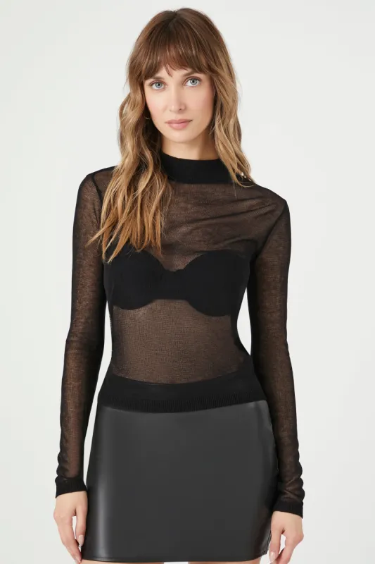 Haut en tricot diaphane à manches longues et col montant sold by Urban Planet