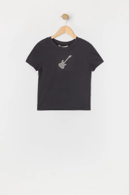 T-shirt à imprimé Guitare avec pierres du Rhin pour fille sold by Urban Planet