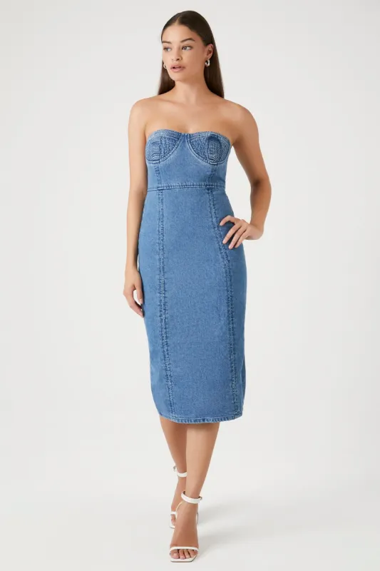 Strapless Denim Midi Dress sold by Urban Planet
