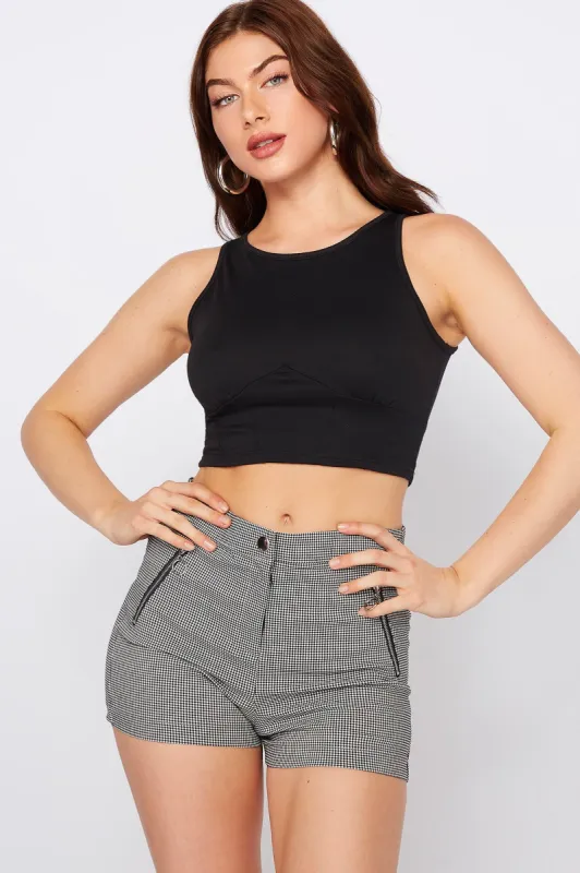 Checkered High-Rise Zip Pocket Short sold by Urban Planet