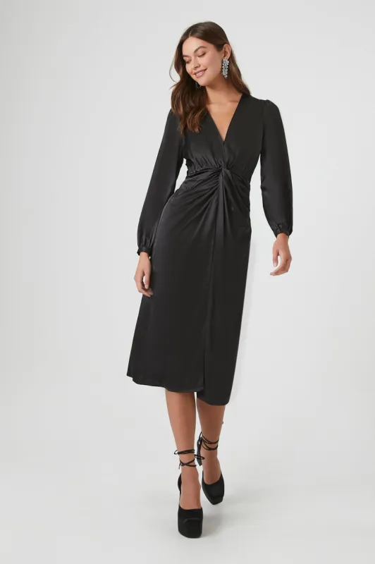 Satin Twist-Front Midi Dress sold by Urban Planet