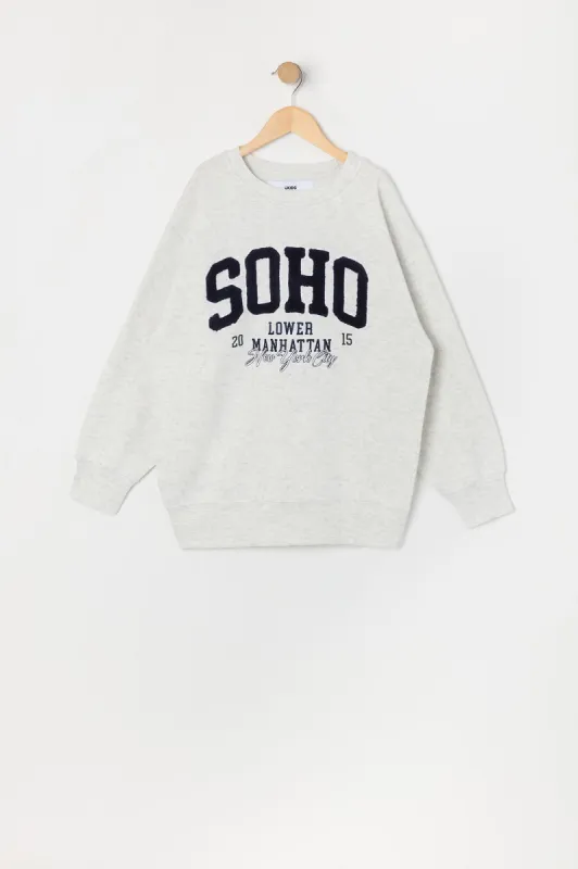 Girls Oversized Soho Chenille Embroidered Fleece Sweatshirt made by Urban Planet