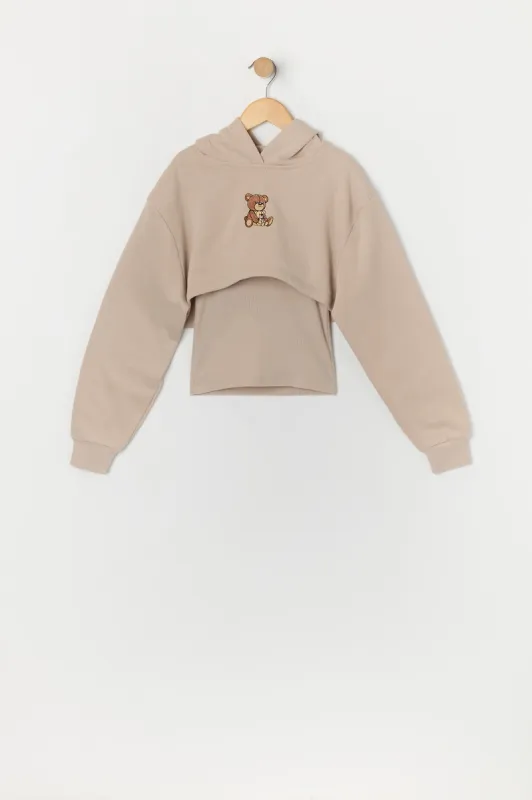 Girls Teddy Embroidered Cropped Hoodie and Tank sold by Urban Planet