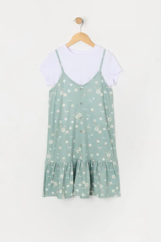 Girls Green Floral Dress 2 Piece Set sold by Urban Planet