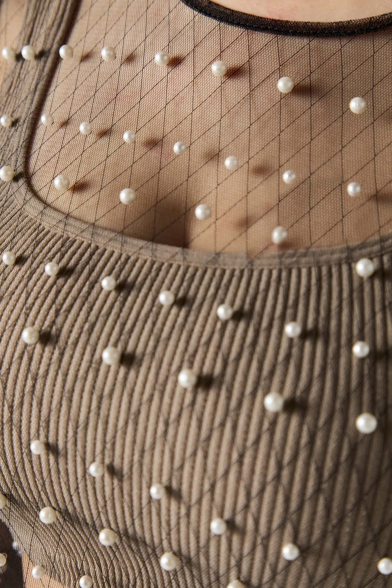 Faux Pearl Mesh Long Sleeve Crop Top sold by Urban Planet product image thumbnail 4