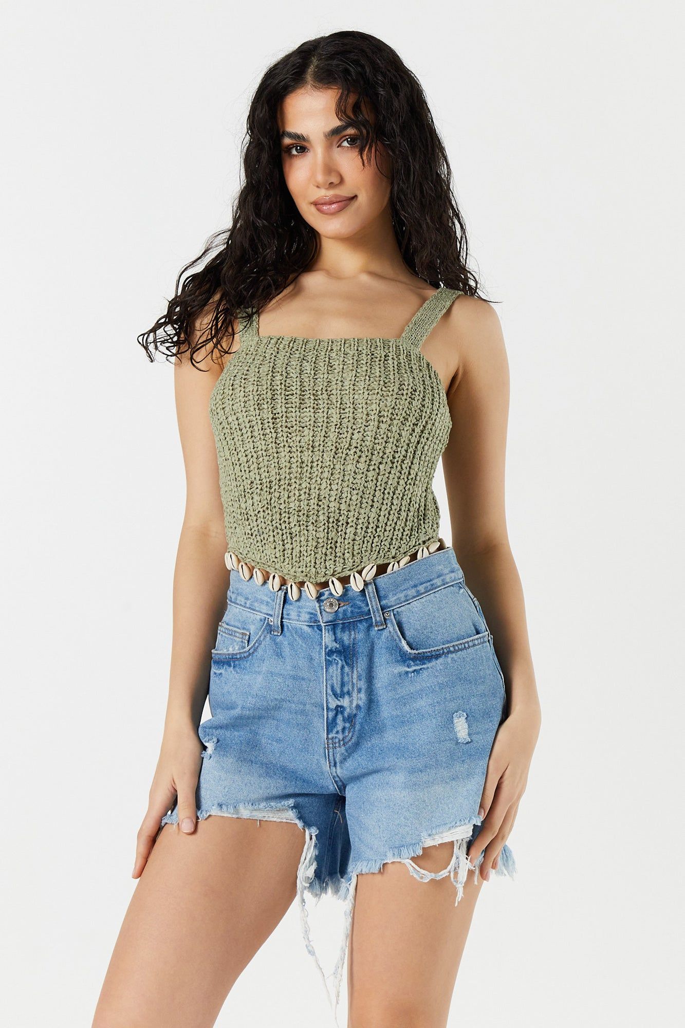 Crochet Shell Trim Tank sold by Urban Planet