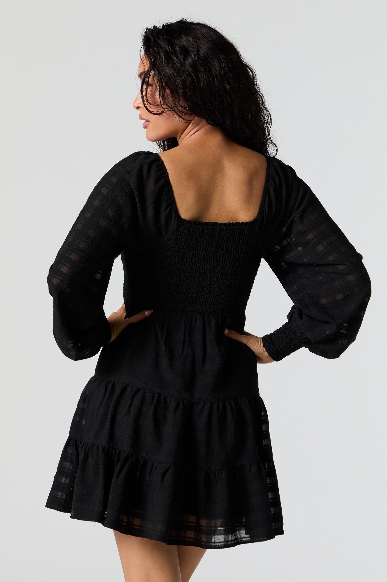 Smocked Tiered Long Sleeve Mini Dress sold by Urban Planet product image thumbnail 2