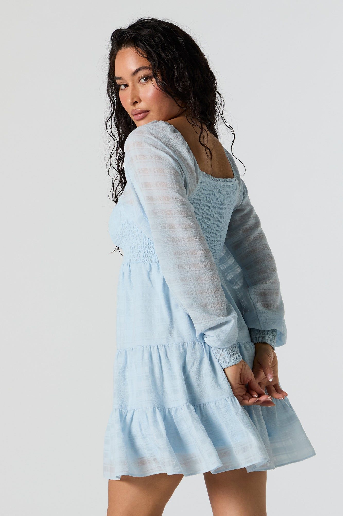 Smocked Tiered Long Sleeve Mini Dress sold by Urban Planet product image thumbnail 5